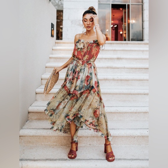 Zimmerman Melody Floating Floral Print Silk Dress Size Zimmermann 0 - Picture 6 of 16